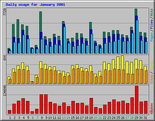 Daily usage for January 2001